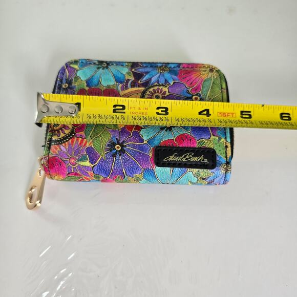 Laurel Burch Blossoming Floral Design Card Wallet Secure Zippered Travel Artsy - Picture 8 of 9
